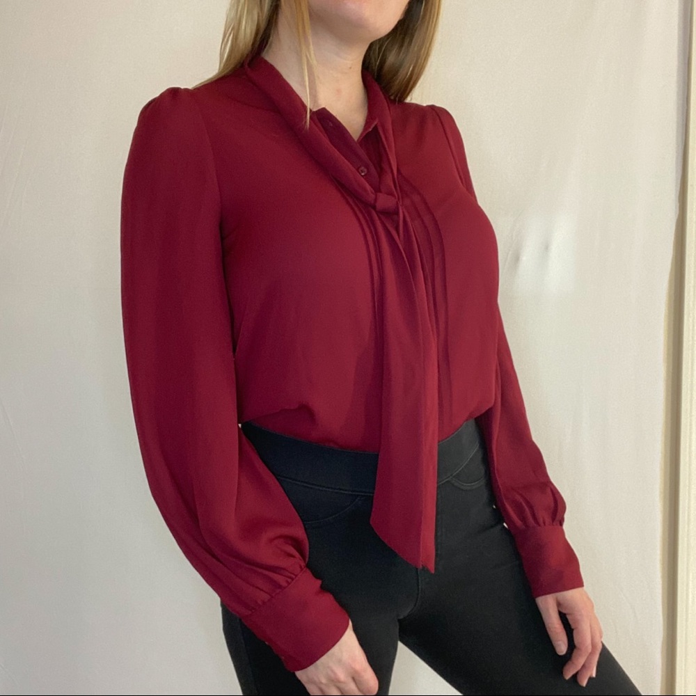 Express XS maroon long sleeve button up blouse